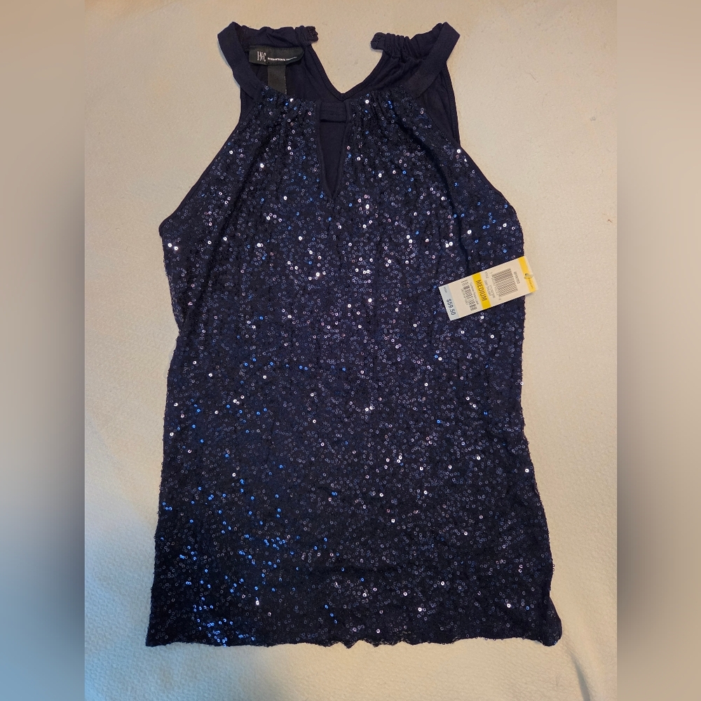 INC International Concepts Navy Sequin Halter Top